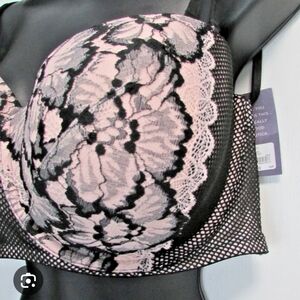 Cacique Push Up Plunge Underwire Bra - Soft Pink and Black